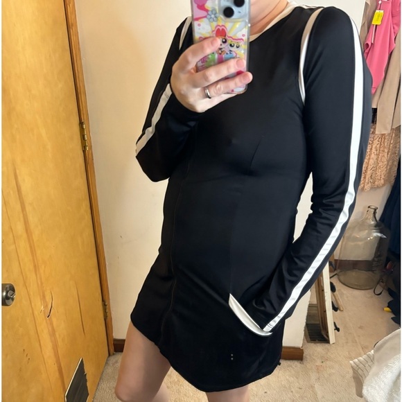 Michael Michael Kors Black Zip Front Tennis Style Dress White Stripes - Picture 4 of 10